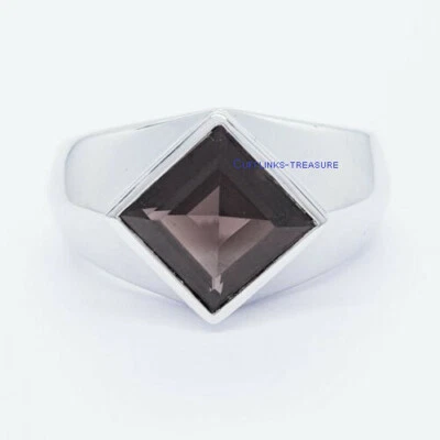 Natural Smoky Quartz Gemstone with 925 Sterling Silver Ring for Men's - Image 1 of 3