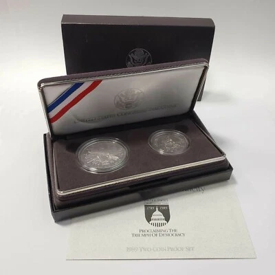 (1) 1989 S Congressional Silver Dollar & Half Dollar Proof 2 Coin Set w/Box& COA - Image 1 of 3