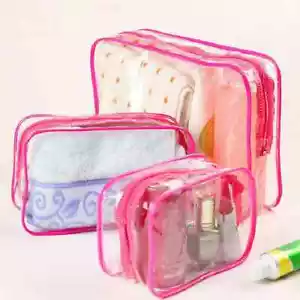 Piece Waterproof Travel Bag Set Transparent Makeup Toiletry Clear Wash Pouch - Picture 1 of 5