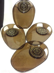 SET/4 - Classic 1968 ATOMIC design SMOKE PLASTIC snack 8" TRAYS & COASTERS - Picture 1 of 9