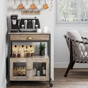 Coffee Bar Cabinet,3 Tiers Kitchen Coffee Cart with Drawer for the Home, Movable - Picture 1 of 8