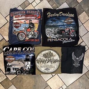 Harley Davidson Lot 5 Men’s Shirts - Black Graphic Motorcycle Ohio Florida L/XL