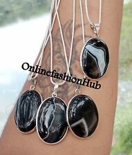 Botswana Agate Gemstone 925 Sterling Silver Plated Necklace Chain Pendants Lot