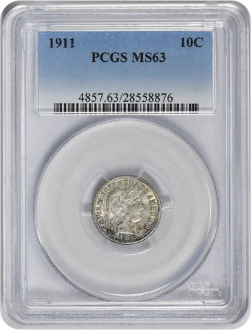 1911 Barber Silver Dime MS63 PCGS Cover