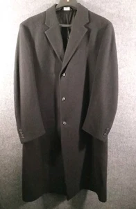 Jos A. Bank Jacket Mens 44L Long Black Overcoat Trench 100% Wool Professional  - Picture 1 of 11