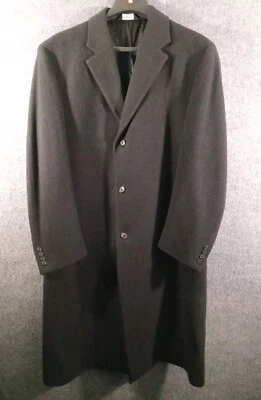 Jos A. Bank Jacket Mens 44L Long Black Overcoat Trench 100% Wool Professional  - Image 1 of 4