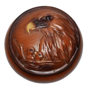 Caja de baratijas Eagle de colección hecha a mano imitación madera redondeada tapa de joyería 4" de ancho - Imagen 1 de 7