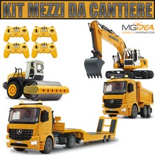 KIT CANTIERE RC ESCAVATORE TIR CAMION MERCEDES RIBALTABILE RULLO 4 TELECOMANDI