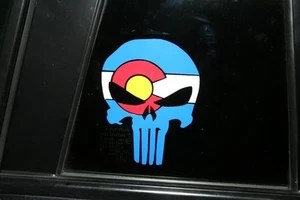 Colorado State Flag Punisher Skull Die-Cut Sticker - Picture 1 of 1