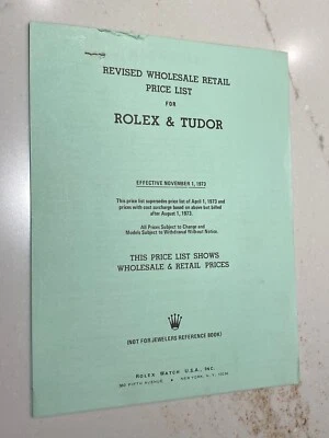 Lista de precios Rolex y Tudor 1973 originales auténticos de colección RARO Foto 1 de 4