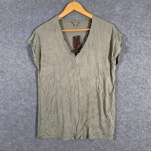 Katies Top Womens Medium Green Shirt Blouse Season Essentials V Neck Office NEW - Picture 1 of 12