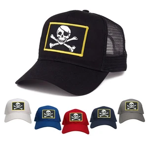 Jolly Rogers Military Skull Embroidered Patch Adjustable Mesh Trucker Cap - Picture 1 of 14