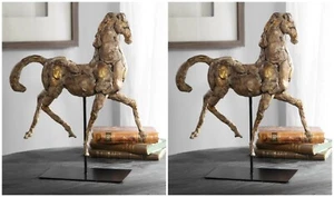 TWO FARMHOUSE RESTORATION XXL 17" HORSE STATUE SCULPTURE AGED FINISH 17585 - Picture 1 of 4