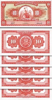 Peru 10 Soles de Oro 1968, UNC, 5 Pcs LOT, Consecutive, P-84 - Image 1 of 4