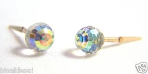 9ct Gold Swarovski Elements Crystal 6mm Ball Andralok Studs Earrings X'mas GIFT - Picture 1 of 5