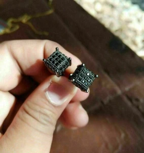 2Ct Round Lab Created Black Diamond Cluster Stud Earrings 14K Black Gold Plated - Picture 1 of 6