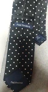 Men's PAUL FREDRICK Black White Polka Dot 100% Imported Silk Neck Tie - Picture 1 of 3