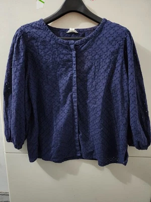 Top Caslon para mujer XL azul corto con botones oculto ojales ancho cuadrado aleteo algodón Foto 1 de 4