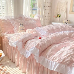 Princess Bedding Sets Ruffle Duvet Cover Bed Skirt Pillowcases Home Textiles - Picture 1 of 19