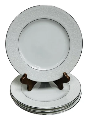 Juego de 4 Platos Grace FINE CHINA CONCERTO 6.5"~Blanco/Flores/Adorno Plateado~¡NUEVO! Foto 1 de 4
