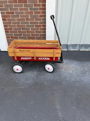 Radio Flyer Vintage Vagón Rojo Lados de Madera Trav-ler Traveller Años 80 Retro Foto 1 de 4