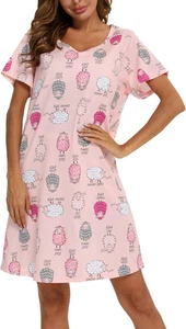 Camicia Da Notte Donna Cotone Vestaglia Estiva Manica Corta Pigiama Da Casa Casu - Foto 1 di 12