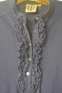 Tory Burch Hemd dunkelblau Romilly Polo Rüschen Goldknöpfe XS Langarm - Bild 1 von 5