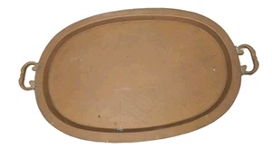 Huge Antique Russian 22" Copper Serving Tray Oval Hammered Brass Handles Patina - Picture 1 of 24