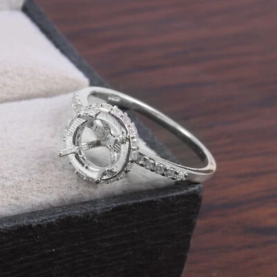 Semi Mount Ring Stone Setting Size 6X6 MM Round Shape White Gold Rhodium Plated  - Image 1 of 4
