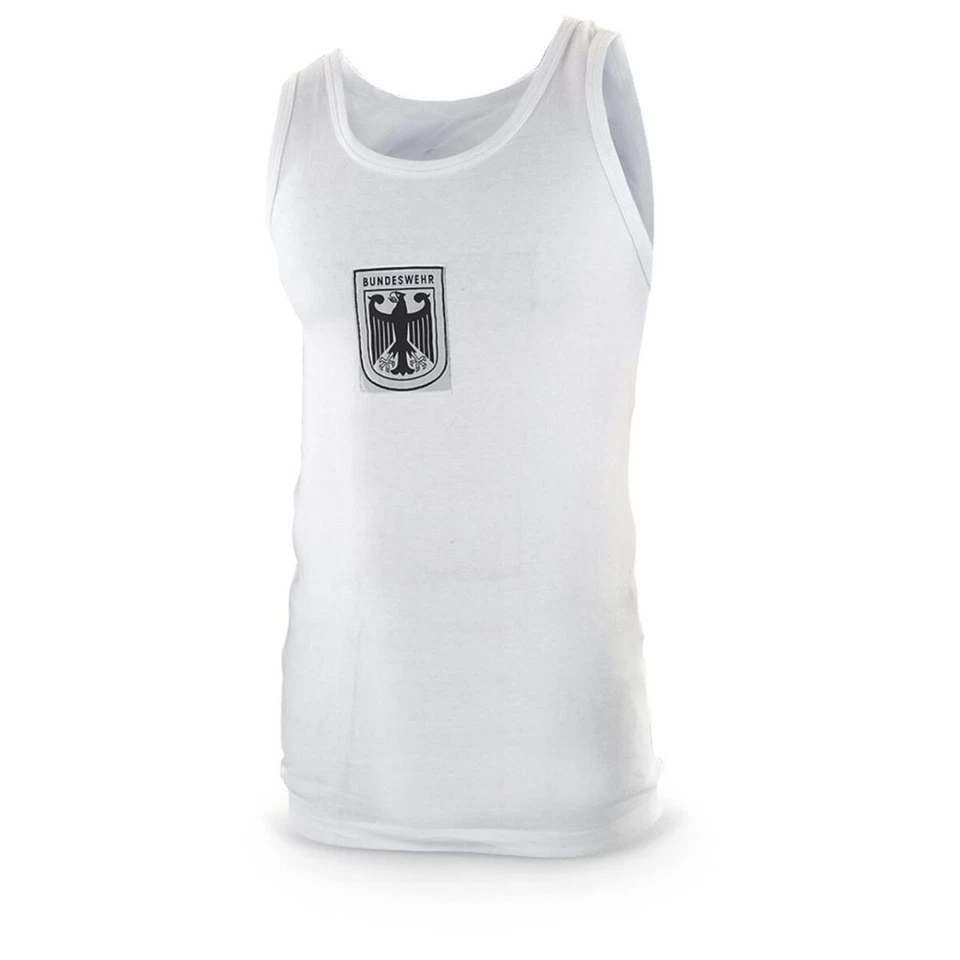 Authentic German Military Bundeswehr Vest Tank Top Jersey White w/ Patch Eagle - Image 1 of 2