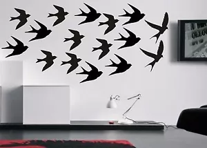 FLYING SWALLOWS Wall Art Stickers, Flock of Birds (decals) 16 x birds, 3 x sizes - Picture 1 of 3
