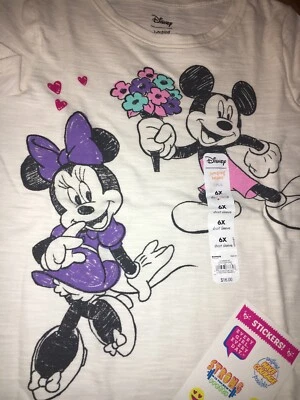 Disney Mickey & Minnie Mouse Shirt Top Girls Sz 6 6x Justice Stickers - Image 1 of 4