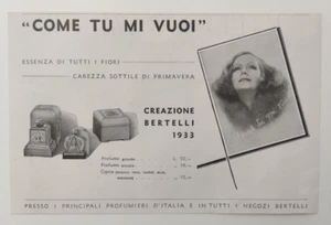 Pubblicita' Come Tu Mi Vuoi Profumo Creazione Bertelli Werbung Vintage 1934 (R3) - Picture 1 of 1
