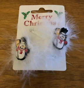 Nuova coppia di scivoli natalizi capelli rossi con pupazzi di neve e piume impugnature festive - Foto 1 di 1
