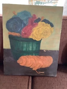 Cesta de hilo de pintura de lienzo mcm moderna de mediados de siglo de colección  - Imagen 1 de 4