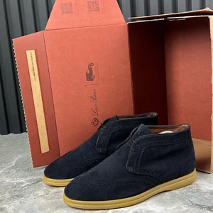 Loro Piana Open Walk Desert Laced Boots Wing Tip Blue Suede 7 UK 10 US or 40 EUR - Picture 1 of 19