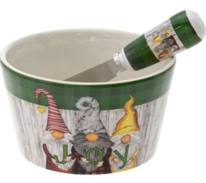 Holiday Gnome Joy Ceramic Bowl and Stainless Steel Spreader, 4.75-Inc - Picture 1 of 2
