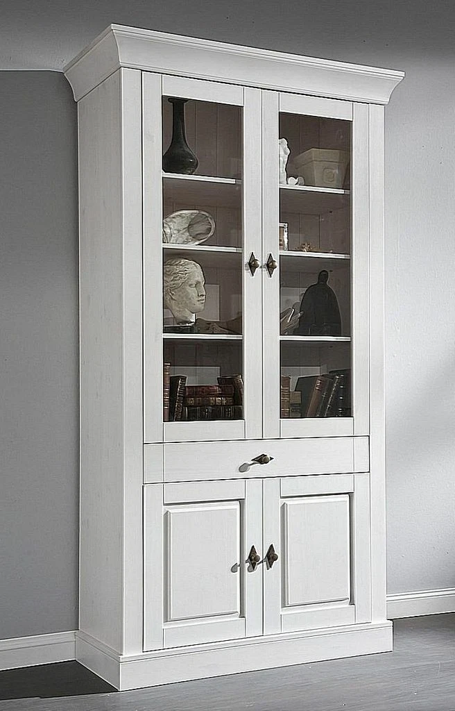 Vitrinenschrank Mit LED-Beleuchtung – Weiß, 70x35x150 Cm, Glasfront, 2 Schubladen, Stauraum