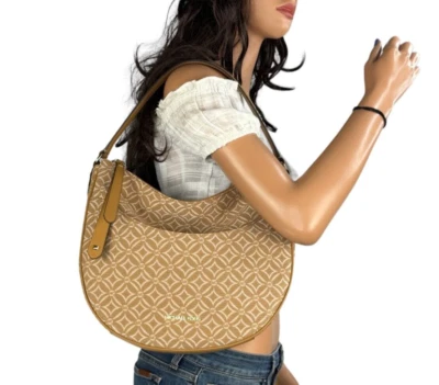 MICHAEL KORS DOVER LG HALF-MOON HOBO SHOULDER BAG MK GINGERY BROWN - Image 1 of 4