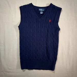Polo Ralph Lauren Sweater Vest Boys S(8) Cable Knit Navy Blue Vintage Red Pony - Picture 1 of 3