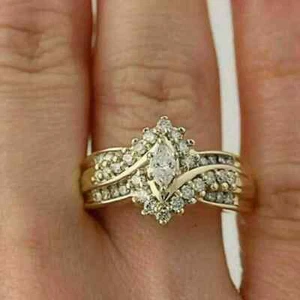 2Ct Marquise Cut Lab-Created Diamond Engagement Ring 14K Yellow Gold Plated - Picture 1 of 6