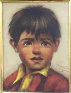 Vintage MidCentury gerahmtes Original kleiner Junge Ölgemälde, Corelli, Italien 15" x 18" - Bild 1 von 5