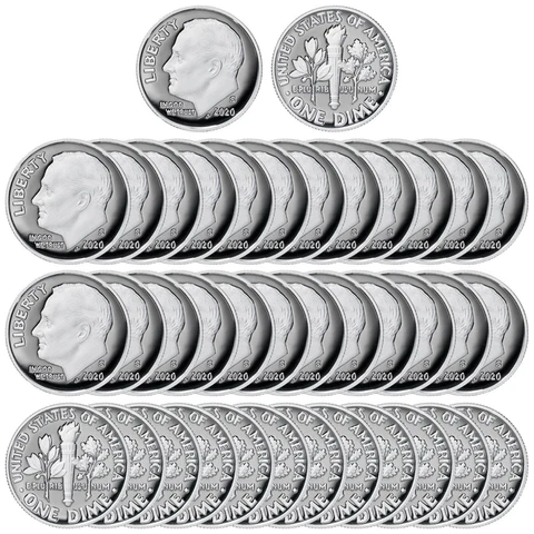 2020 S Roosevelt Dime Roll Gem Deep Cameo 99.9% Silver Proof 50 US Coins Cover