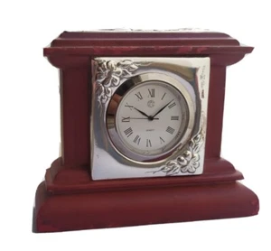 BONITO RELOJ DE MESA EN MADERA Y PLATA DE LEY FUNCIONANDO 85x95mm - Imagen 1 de 8