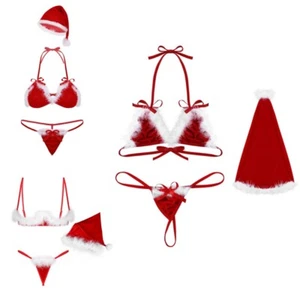 Women Christmas Velvet Babydoll Lingeries Set Xmas Santa Claus Costume AU - Picture 1 of 27