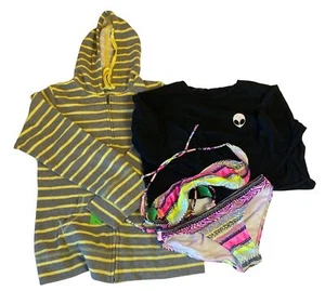 Conjunto de bikini Merona M gris y amarillo a rayas cremallera completa sudadera con capucha negra alienígena y rosa - Imagen 1 de 15