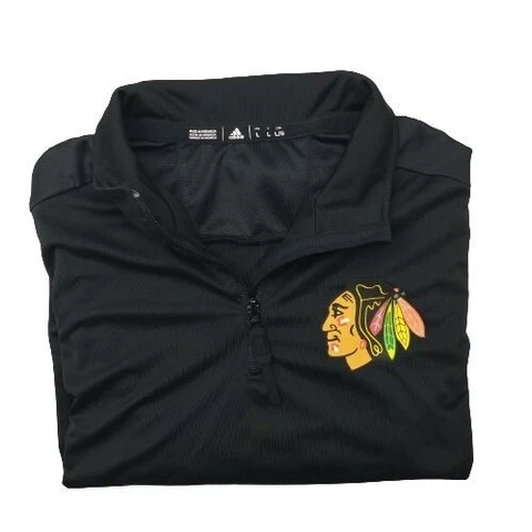 Adidas Mens Large Black Chicago Blackhawks Quarter Zip Hockey Shirt Cover