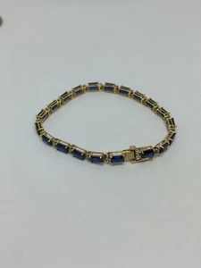 TR Solid 10k Gold Blue Sapphire Tennis Bracelet 7" - Picture 1 of 7