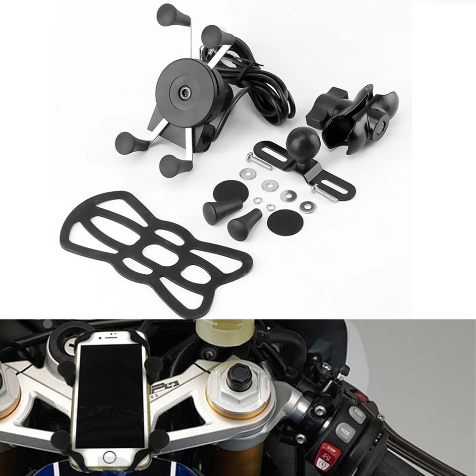 X Grip Mount With USB Charge Mobile Phone Holder For Motorcycle Bike Universal - Image 1 of 4