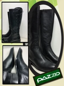 Pazzo Angie NEU 6,5 kniehohe schwarze Leder Schnürstiefel hinten 823095 - Bild 1 von 6